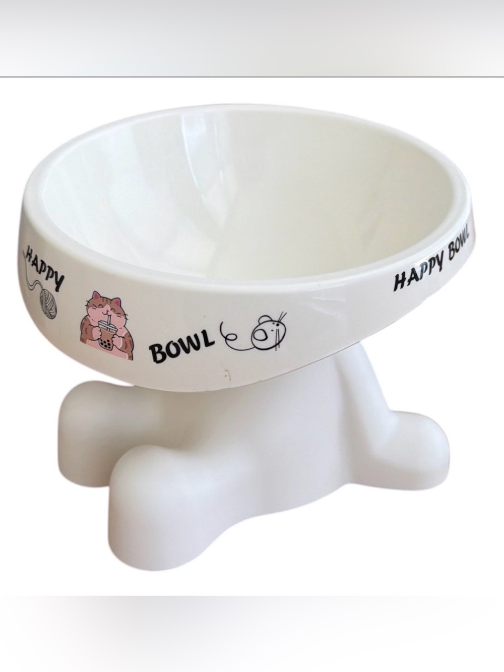White Pet Food Bowl with Cute Cat Design